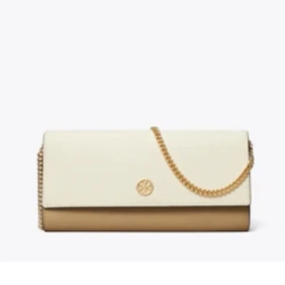 Tory Burch Emerson Colorblock Wallet on a Chain Crossbody Bag Brie Almond Flour